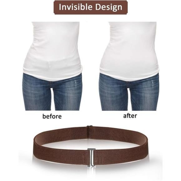 4 Pack Women No Show Invisible Belt Elastic Stretch Waist Belt with Flat Buckle - Picture 4 of 6